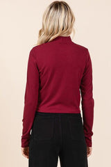 Mittoshop Mock Neck Rib Knit Long Sleeve Crop Top OutfitFlow