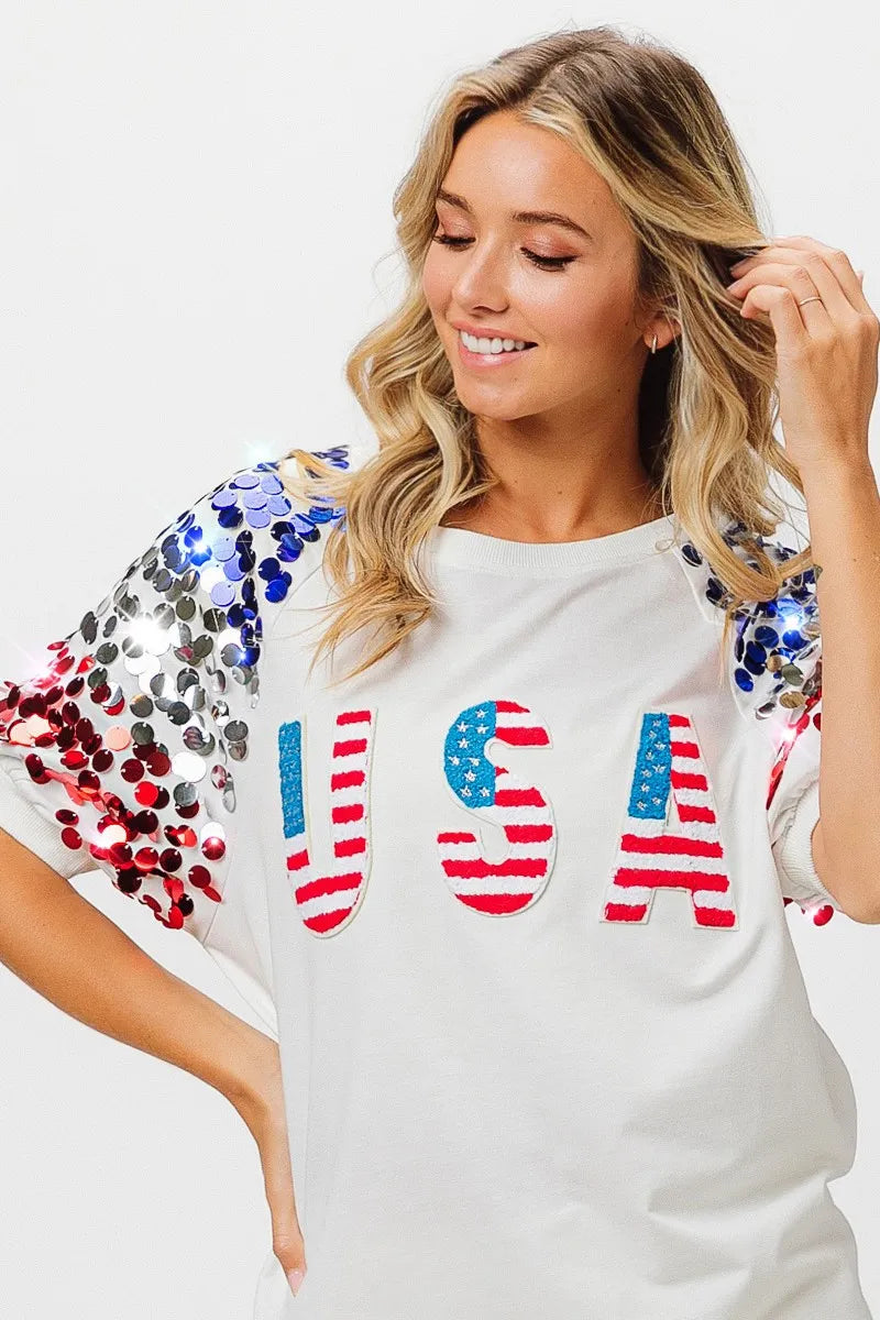 BiBi American Flag Theme Sequin Top OutfitFlow