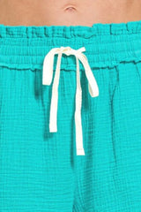 Zenana Double Gauze Elasticband Drawstring Waist Shorts OutfitFlow