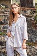 Davi & Dani Solid Sparkling Shimmer Pocket Button Front Shirt WHITE GOLD OutfitFlow