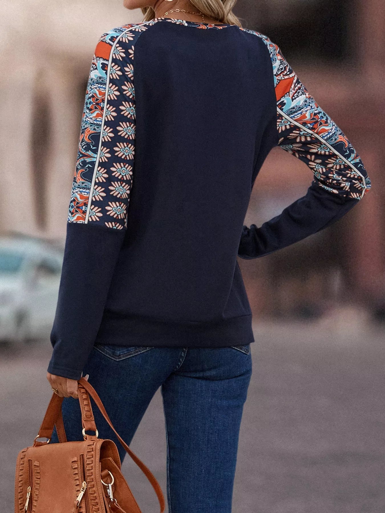 Printed Raglan Sleeve Round Neck T-Shirt Trendsi