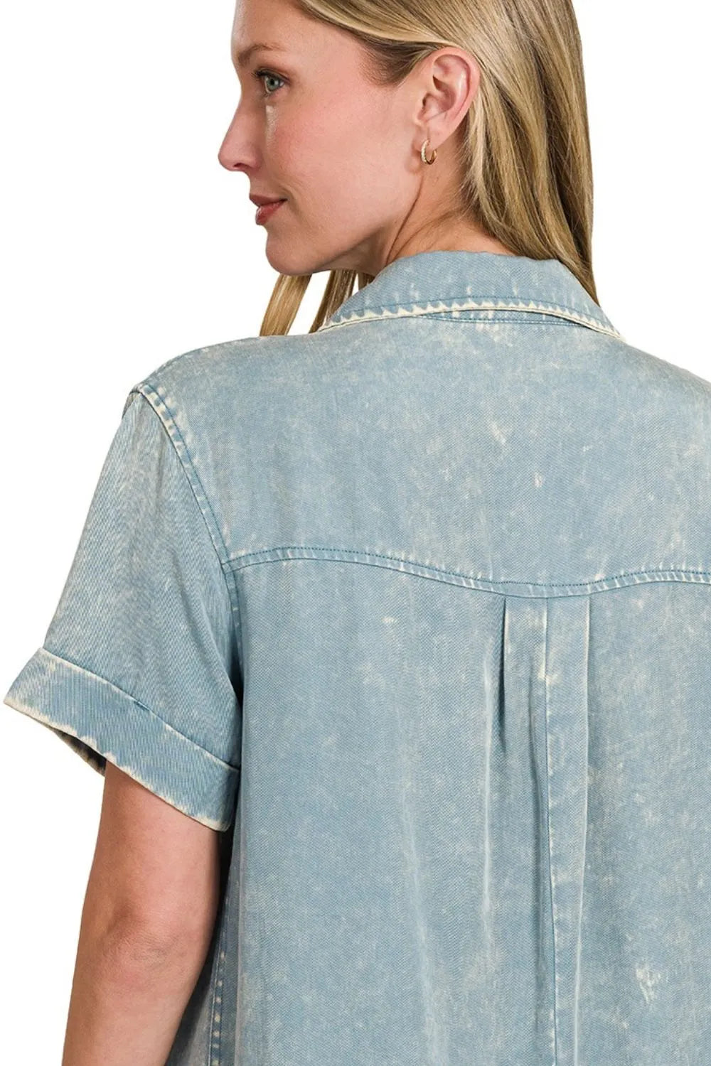 Zenana Tencel Mineral Washed Collared Shirts Dress OutfitFlow