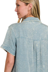 Zenana Tencel Mineral Washed Collared Shirts Dress OutfitFlow