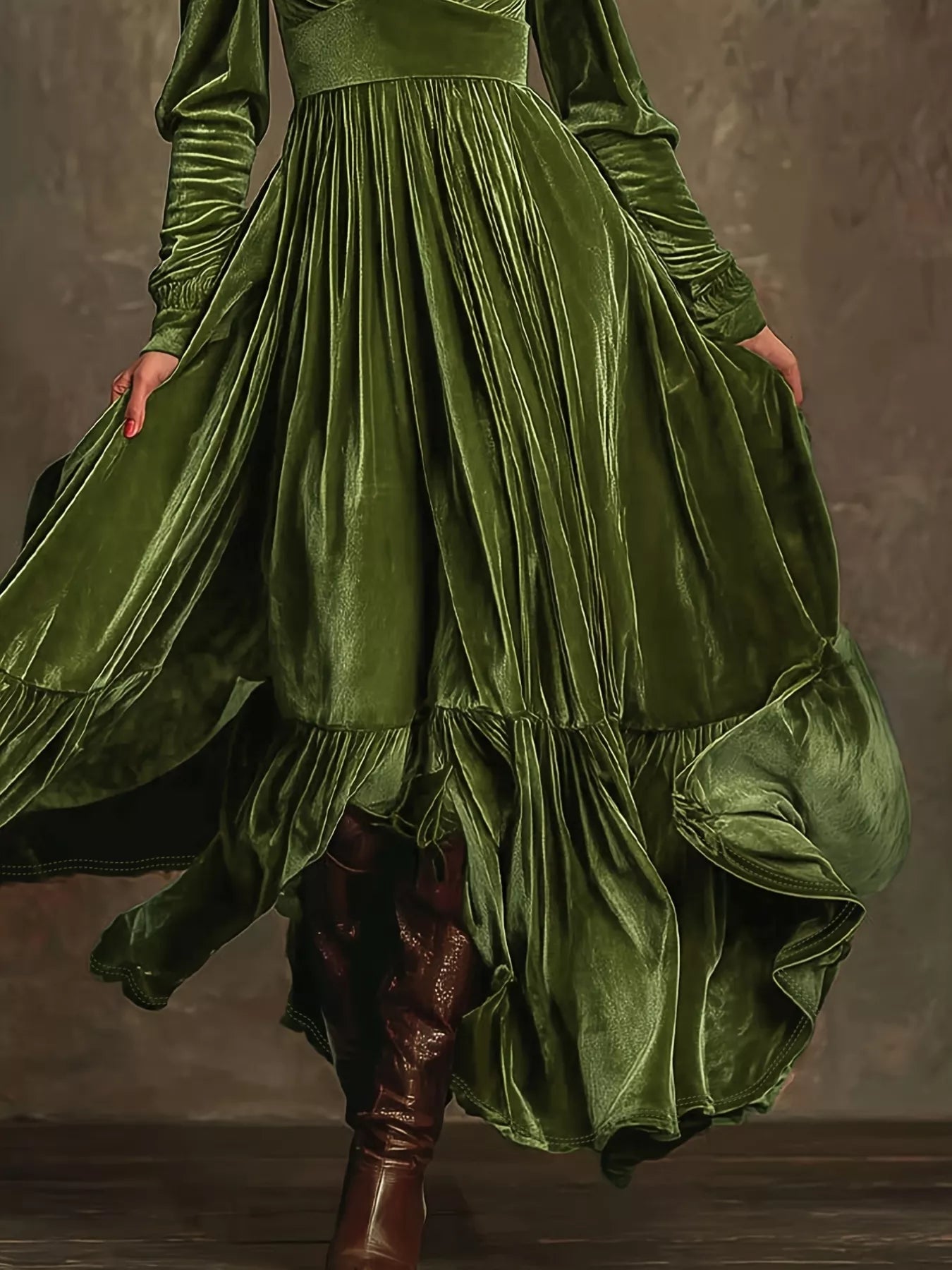 Ruffled Hem Long Sleeve Dress OutfitFlow