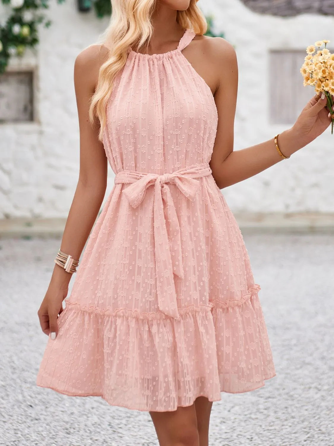 Tied Frill Sleeveless Mini Cami Dress OutfitFlow
