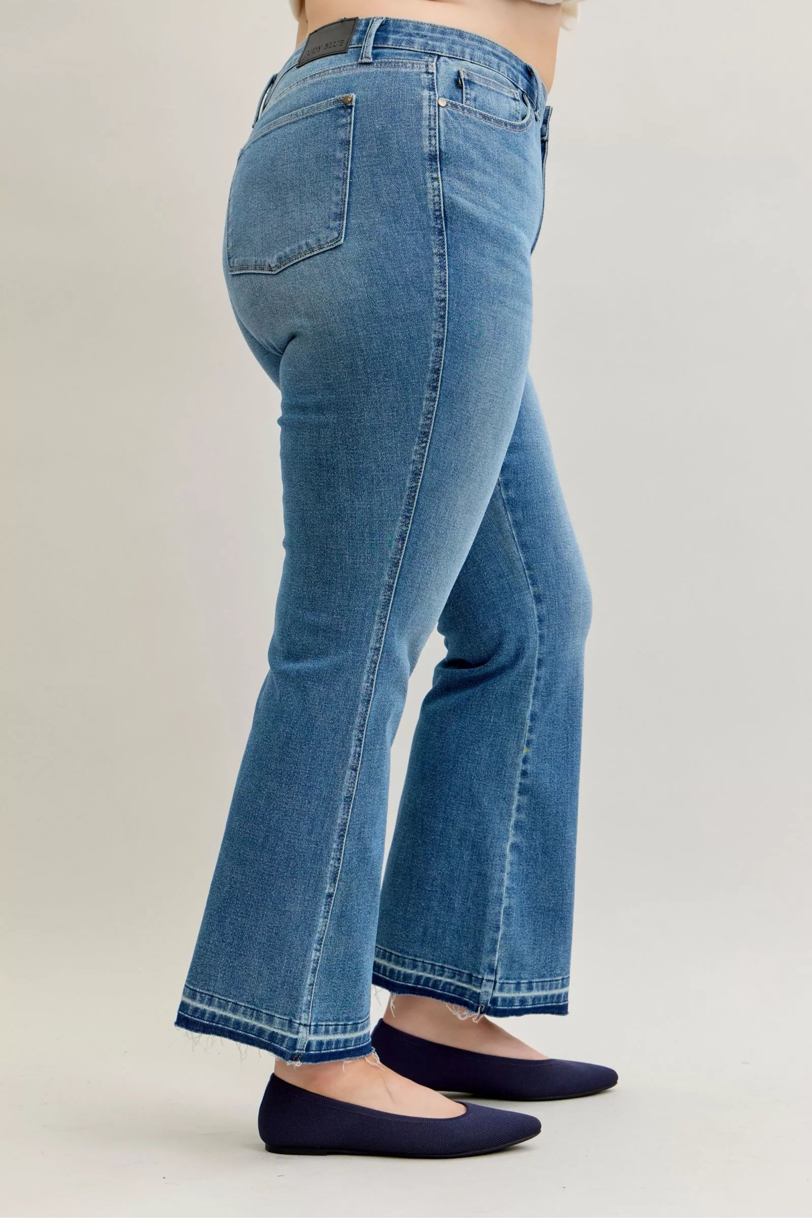 Judy Blue Full Size Mid Rise Slim Bootcut Tummy Control Release Hem Jeans Plus Size OutfitFlow