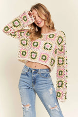 ADORA Multicolor Crochet Crop Top OutfitFlow