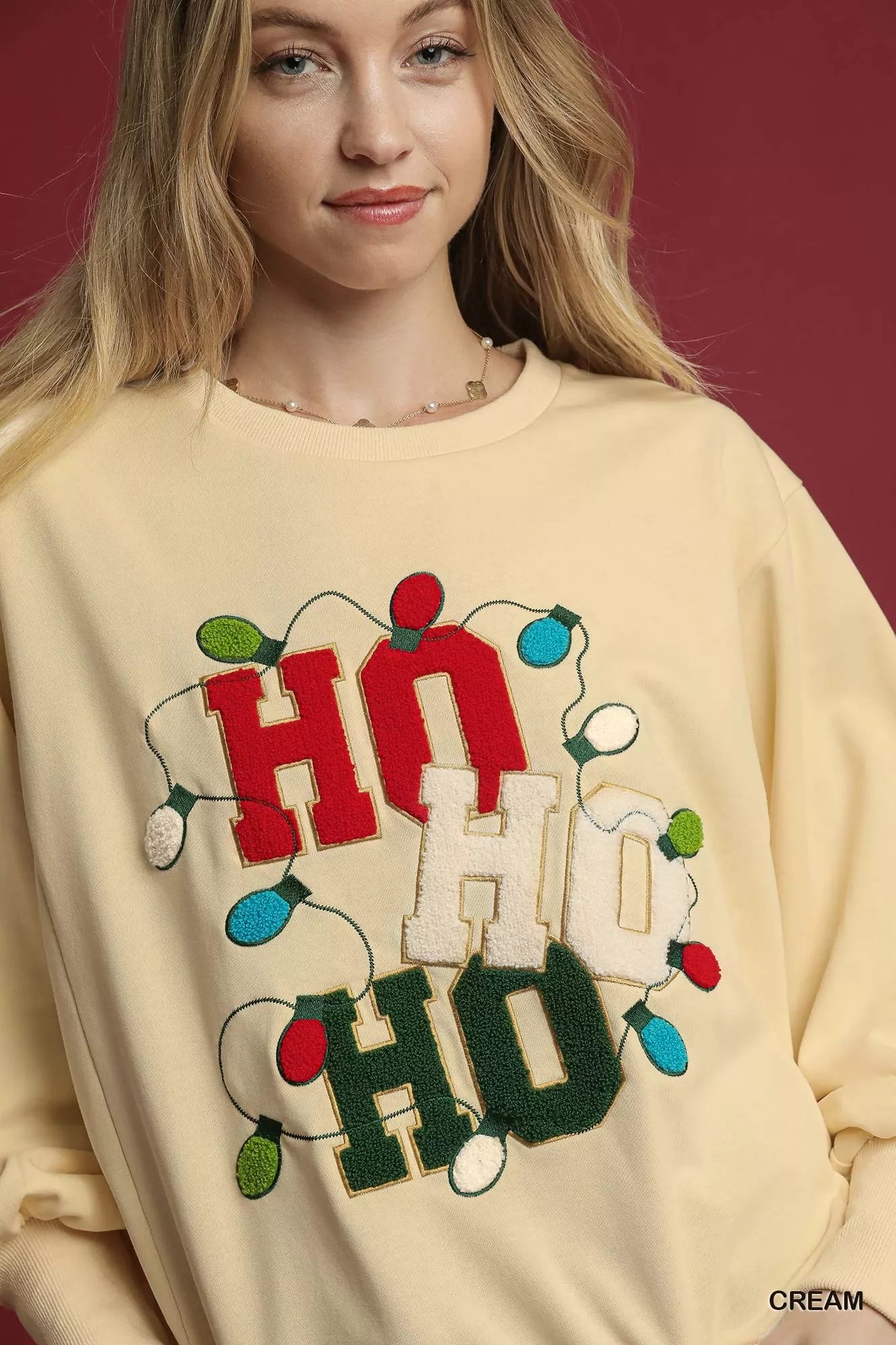Umgee HO Applique French Terry Sweatshirt OutfitFlow
