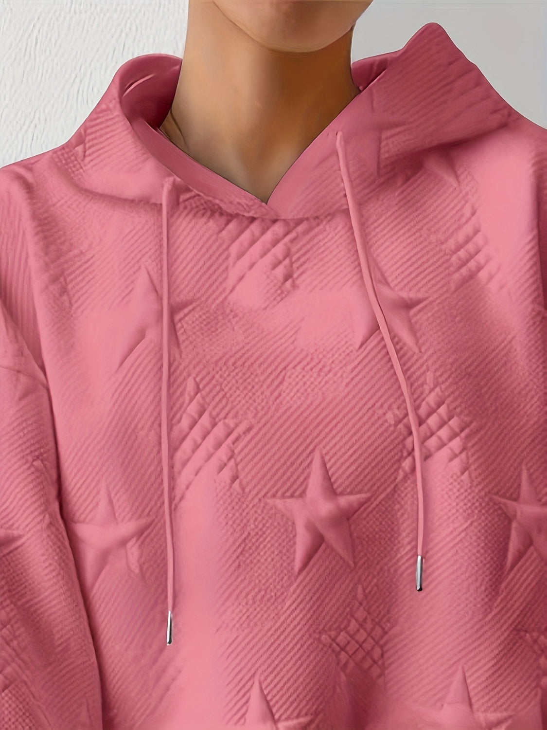 Outfit Flow - Plus Size Star Texture Long Sleeve Drawstring Hoodie