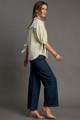 Umgee Full Size Embroidered Detail Button Down Shirt Plus Size OutfitFlow