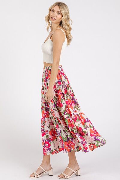 Mittoshop Flower Print Elastic Waist Tiered Skirt OutfitFlow