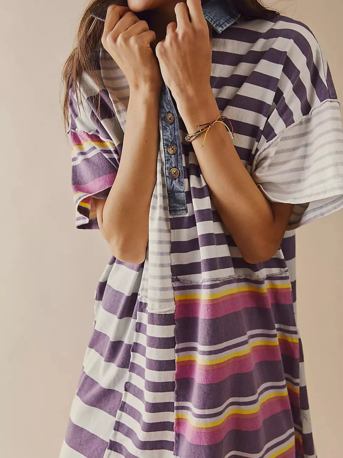 Striped Oversized Half Button Shirt Dress OutfitFlow