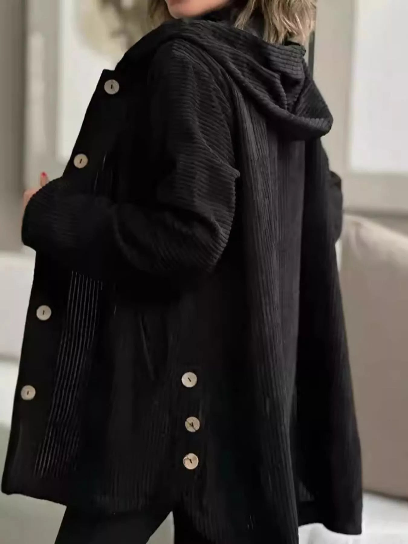 Full Size Corduroy Hooded Button-Up Jacket Plus Size OutfitFlow