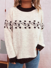 Contrast Hem Round Neck Sweater OutfitFlow