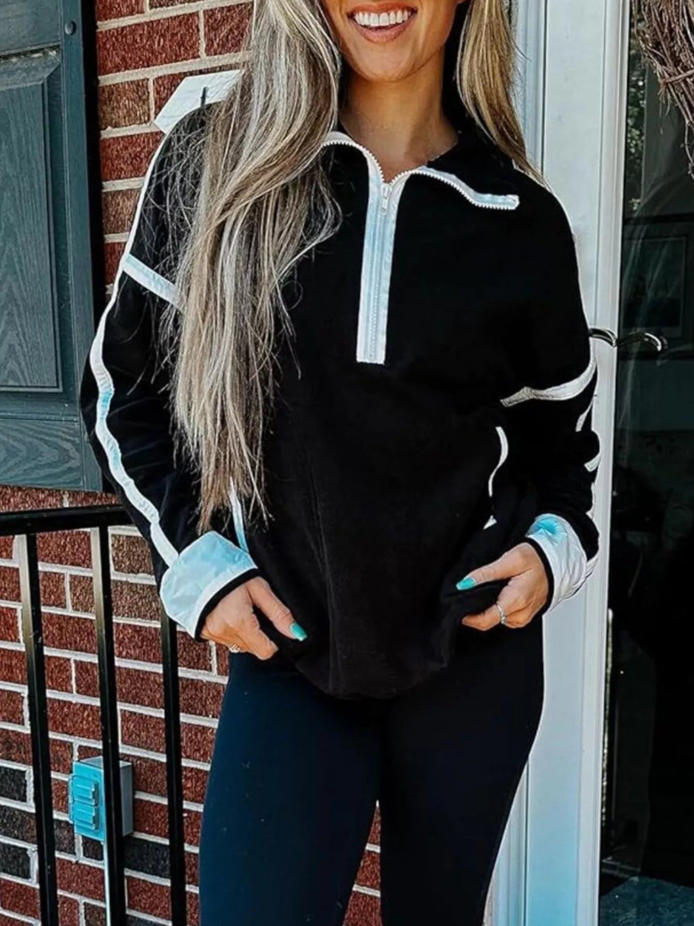 Half Zip Dropped Shoulder Sweatshirt OutfitFlow