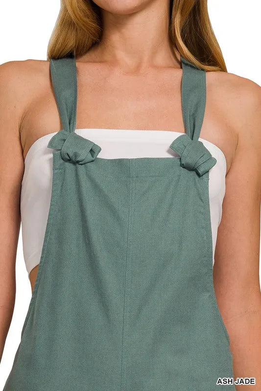 Zenana Woven Knot Strap Overalls OutfitFlow