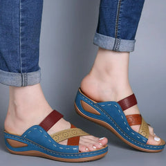 Open Toe Wedge Sandals Cerulean OutfitFlow