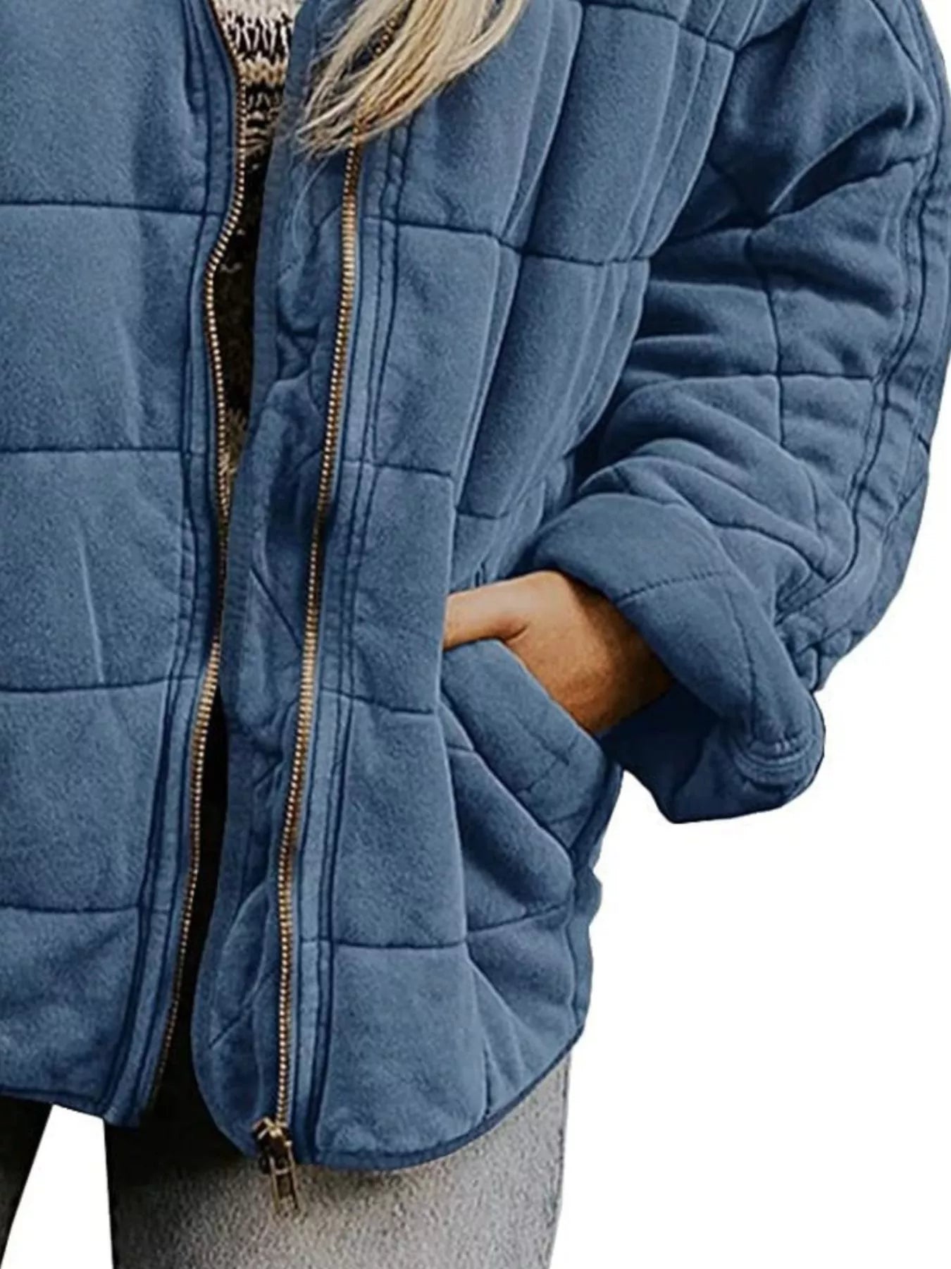 Full Size Zip Up Quilted Bomber Jacket Plus Size Trendsi