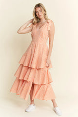 Jade By Jane Sleeveless Gingham Print Tiered Midi Dress ORANGE OutfitFlow