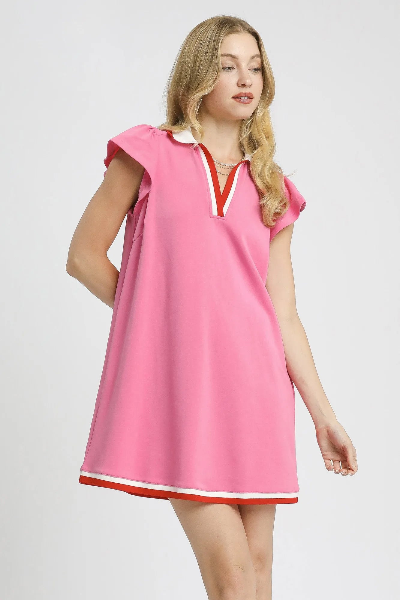 Umgee Contrast Trim Cap Sleeve Mini Dress OutfitFlow