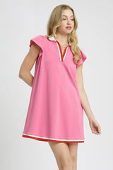 Umgee Contrast Trim Cap Sleeve Mini Dress OutfitFlow