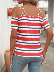 Striped Cold Shoulder T-Shirt OutfitFlow
