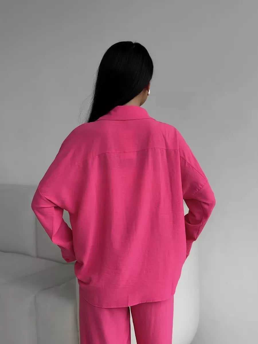 Button Up Long Sleeve Shirt and Pants Set OutfitFlow