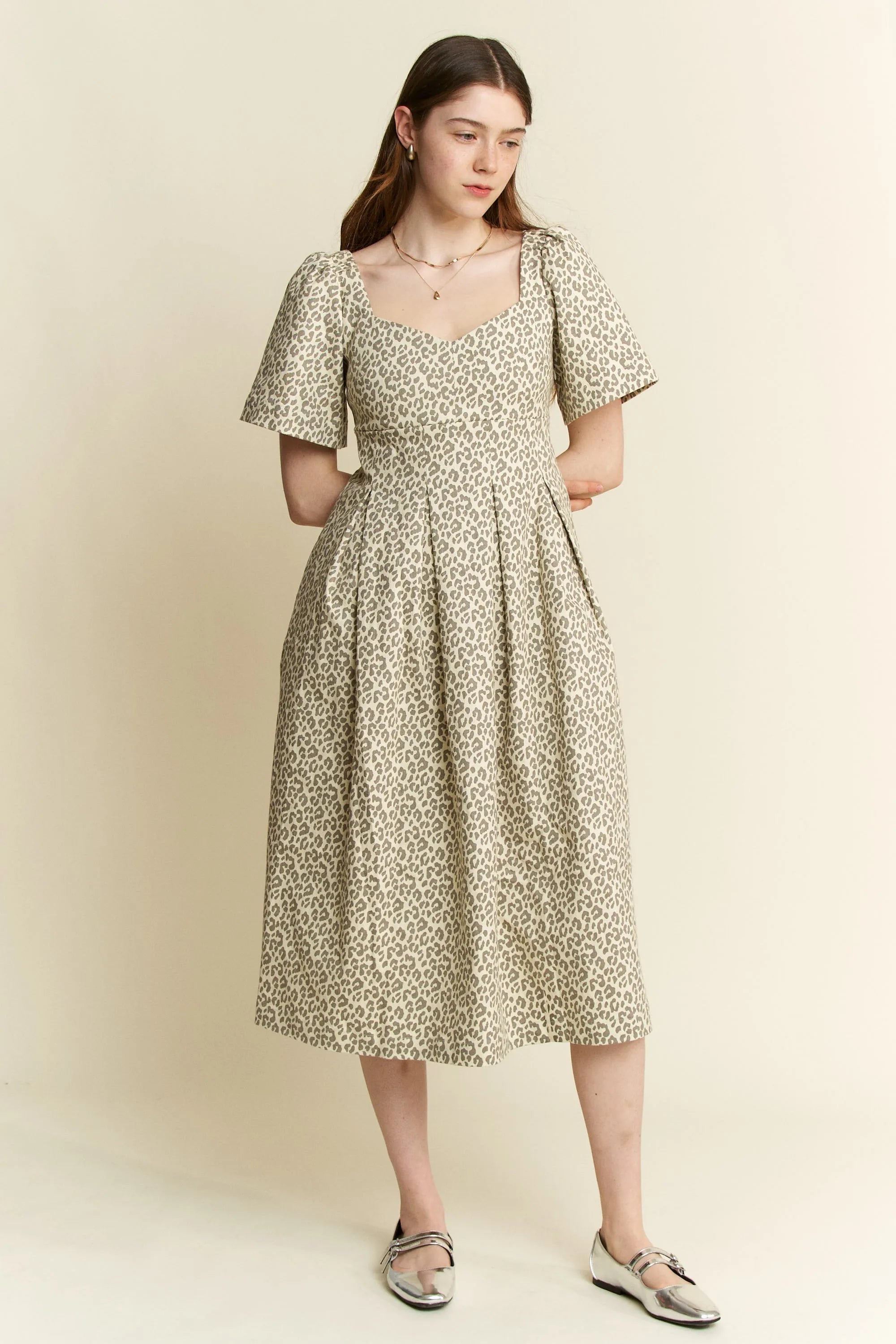 Jade By Jane Leopard Print Bell Sleeve Midi Dress OutfitFlow