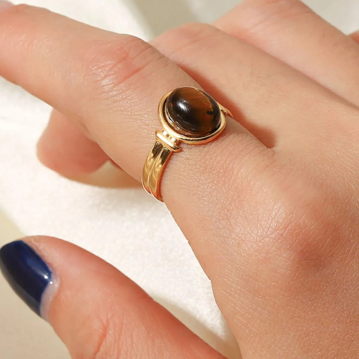 Vintage Natural Stone Gold Plated Adjustable Ring OutfitFlow