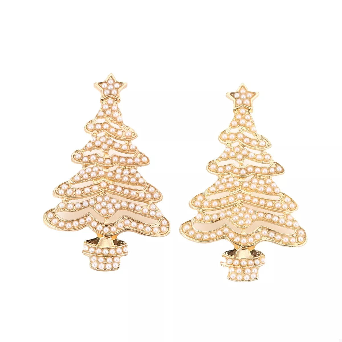 Christmas Tree Rhinestone Earrings Gold onesize OutfitFlow