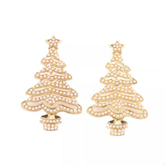 Christmas Tree Rhinestone Earrings Gold onesize OutfitFlow