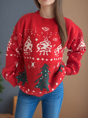 Outfit Flow - Christmas Element Round Neck Long Sleeve Sweater