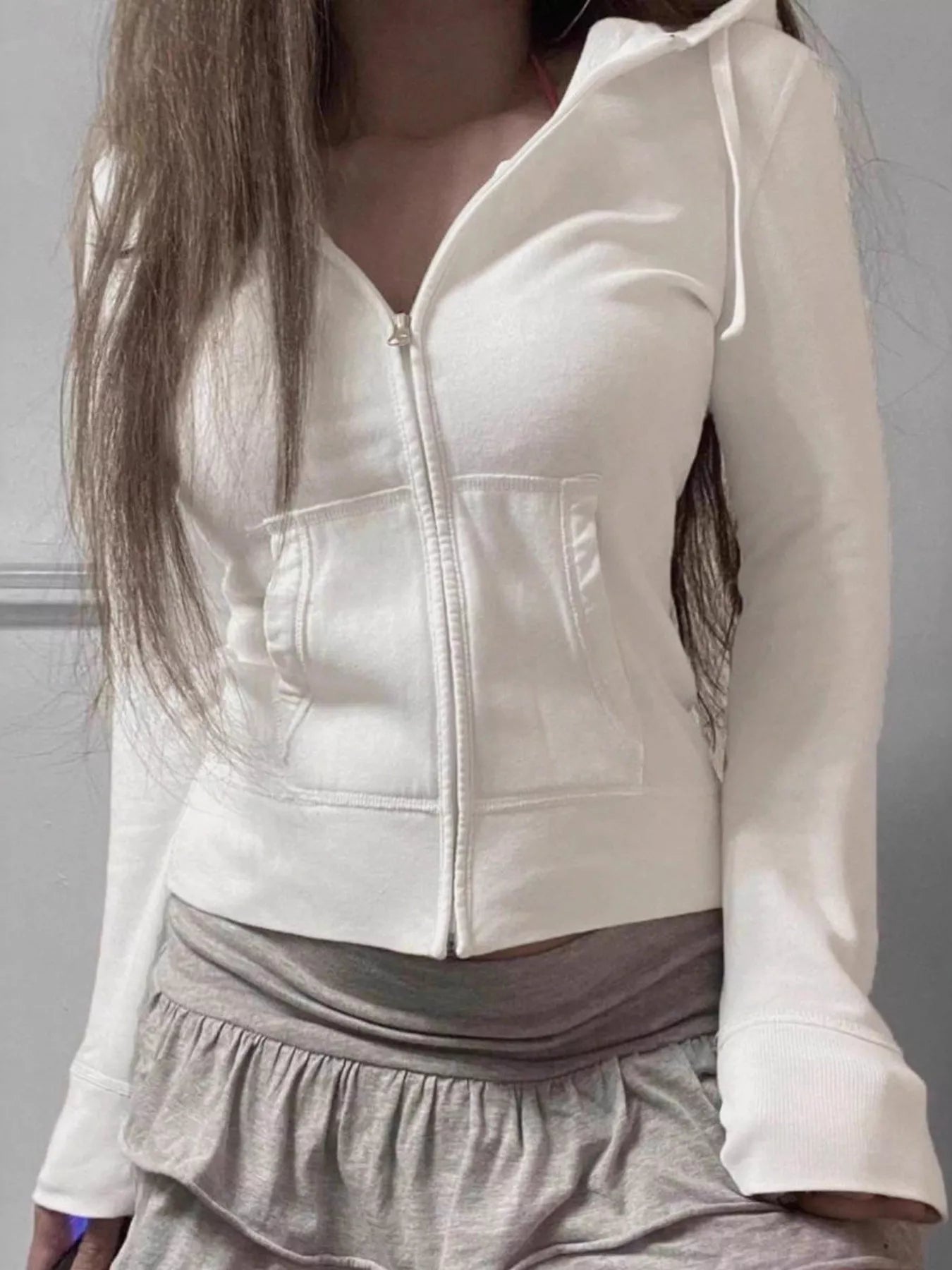 Zip-Up Long Sleeve Hooded Outerwear OutfitFlow