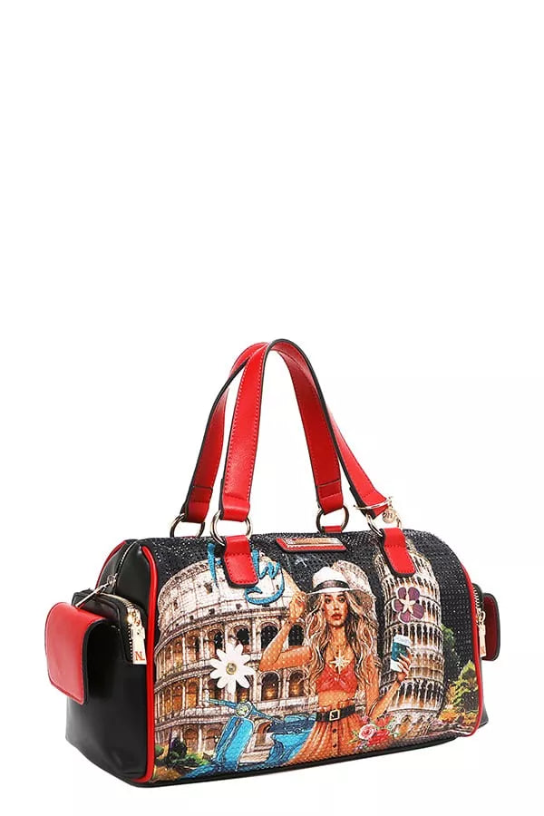 Nicole Lee USA Martha Travels Italy Wide Handbag with Rhinestones Trendsi