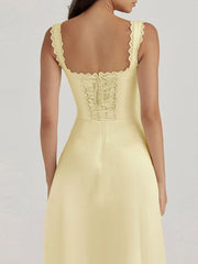 Scalloped V-Neck Midi Dress with Back Lace-Up OutfitFlow