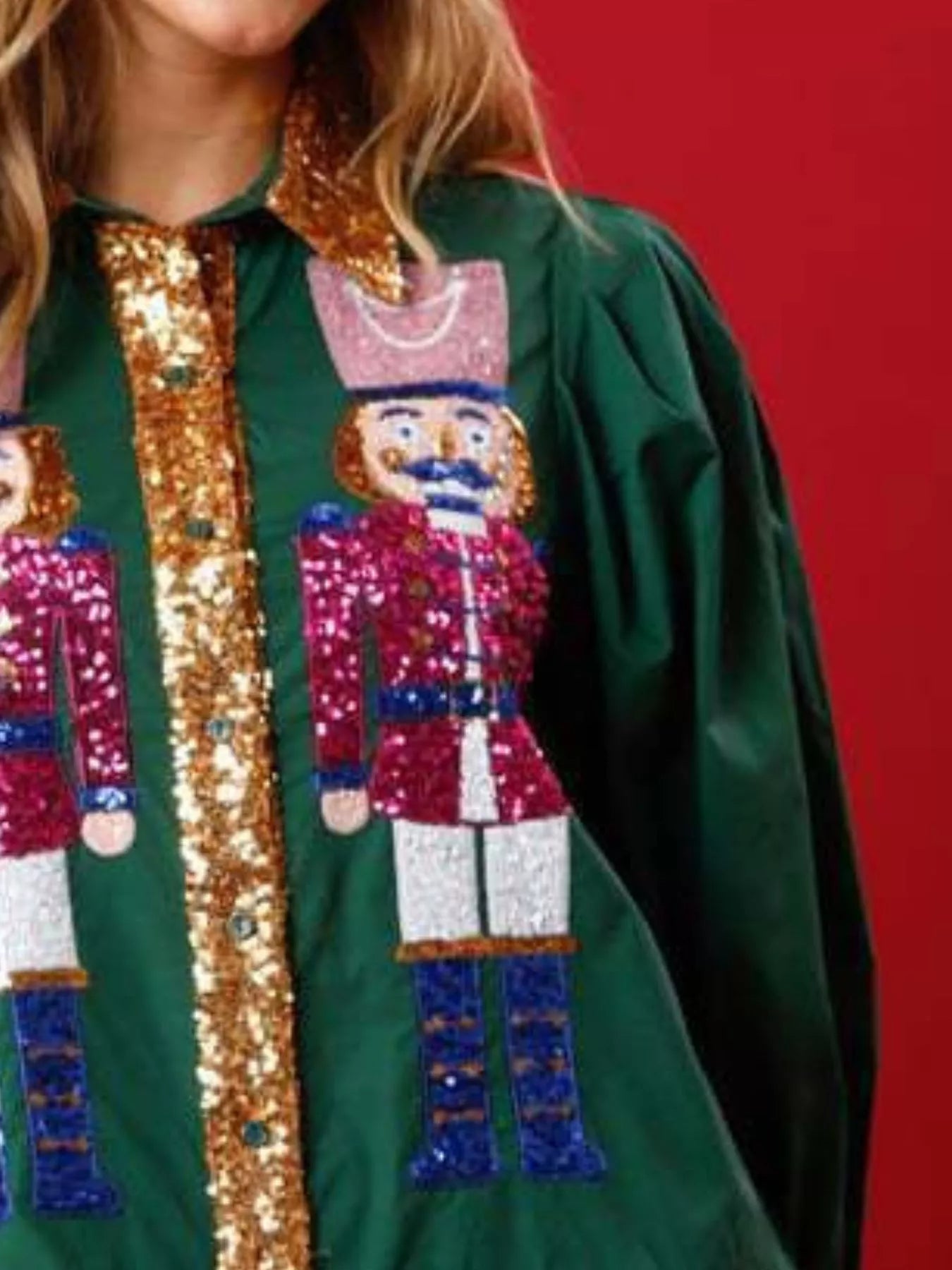 Full Size Christmas Sequin Nutcracker Tiered Shirt Dress Plus Size OutfitFlow
