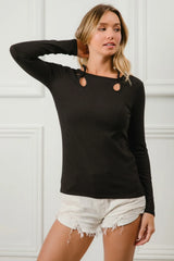 BiBi Rib Knit With Cut Out and Tied Neck Detailed Top OutfitFlow