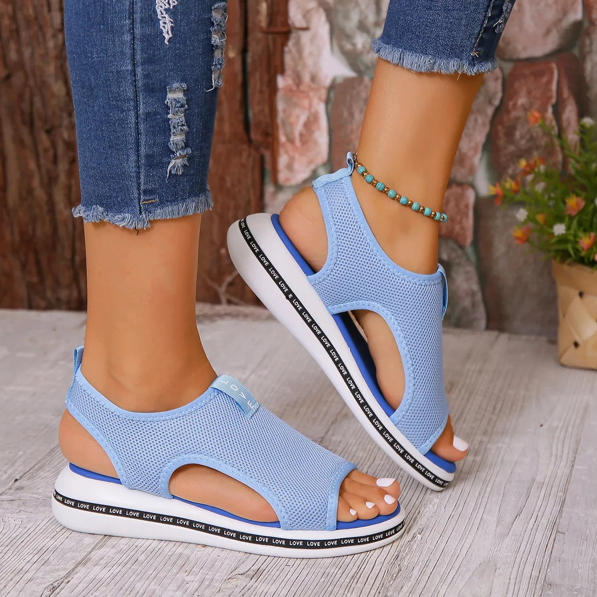 Mesh Open Toe Platform Sandals OutfitFlow