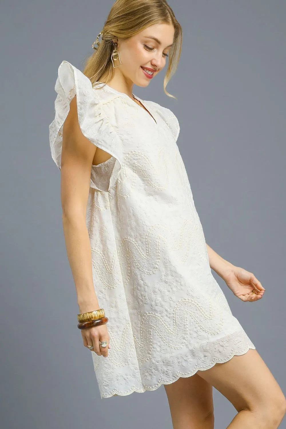Umgee Scalloped Hem Embroidered Mini Dress OutfitFlow