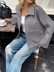 Oversized Collared Neck Zip-Up Jacket OutfitFlow