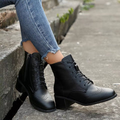 Lace-Up Ankle Boots with Zipper Trendsi