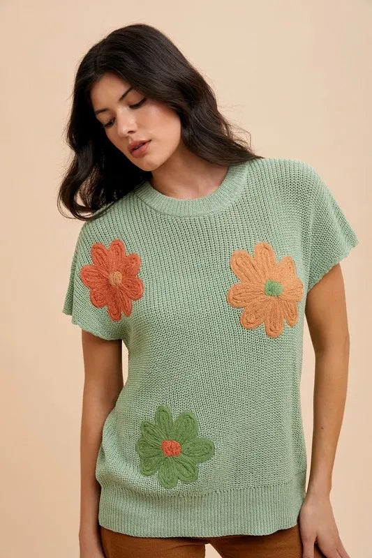 Annie Wear Large Flower Embo Dolman Sleeve Summer Sweater Top OutfitFlow