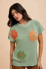 Annie Wear Large Flower Embo Dolman Sleeve Summer Sweater Top OutfitFlow