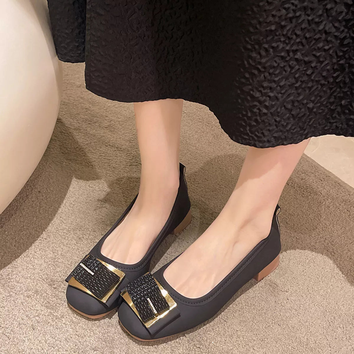 Round Toe Block Heels Slip-Ons OutfitFlow