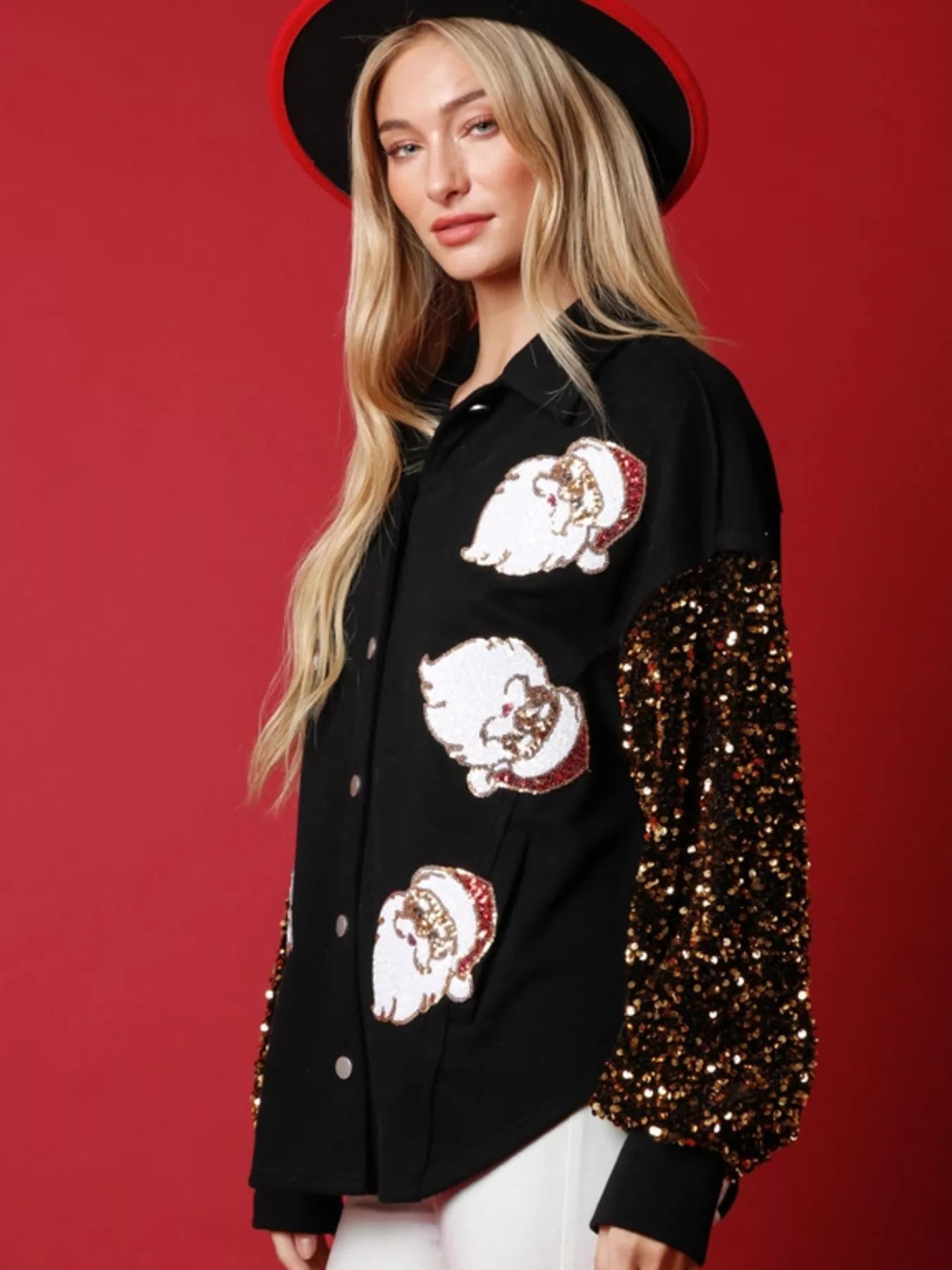 Christmas Santa Sequin Long Sleeve Shirt OutfitFlow