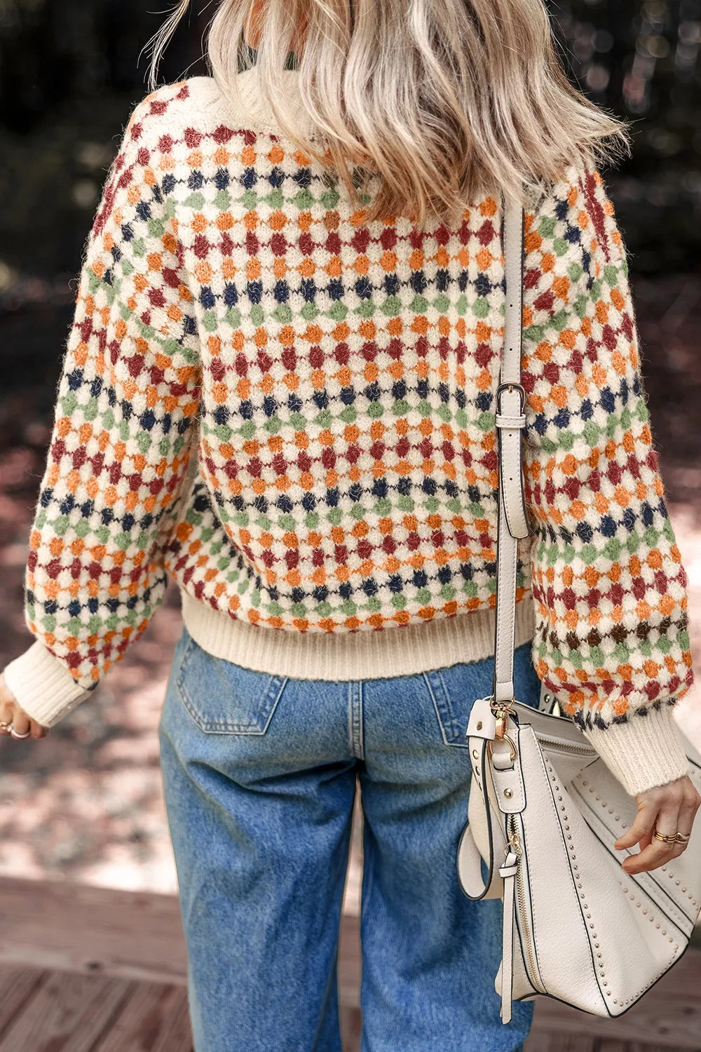 Multicolour Dotty Pattern Knit Button Front Cardigan OutfitFlow