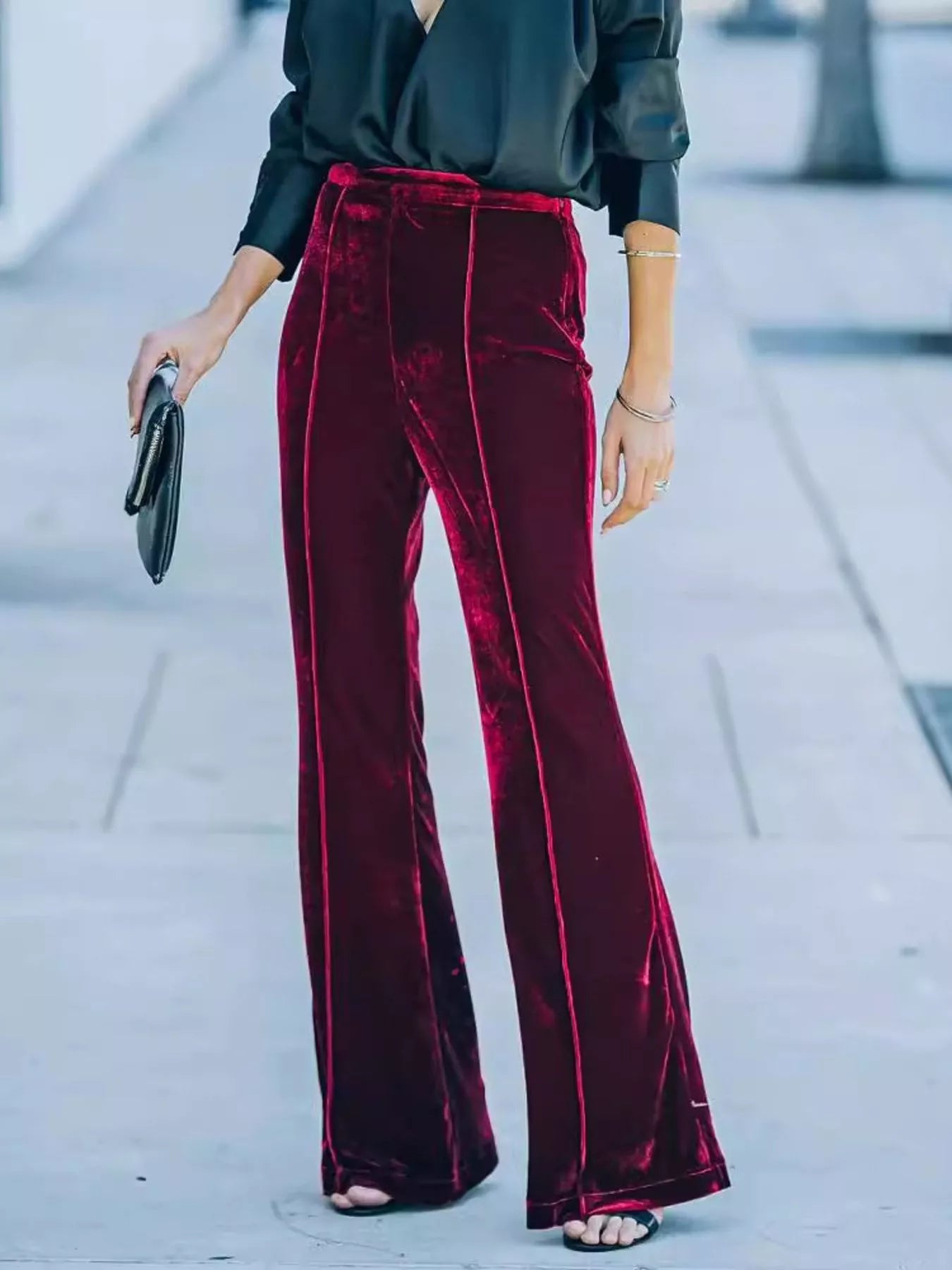 High-Waisted Wide Leg Velvet Pants OutfitFlow