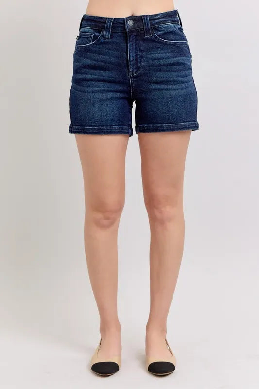 Judy Blue Full Size High Waist Back Flap Pocket Denim Shorts Plus Size OutfitFlow