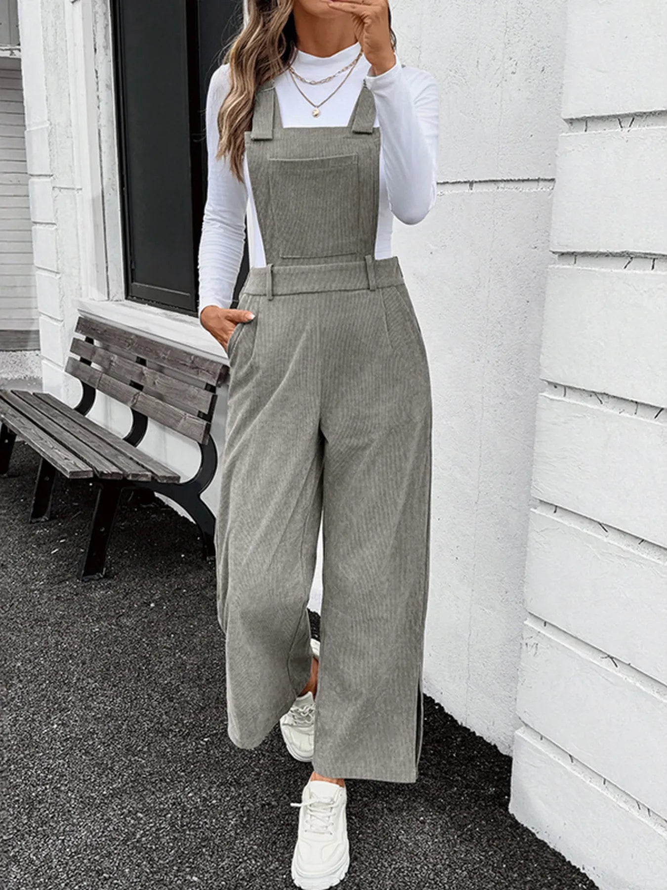 Slit Wide Leg Overalls with Pockets OutfitFlow