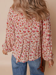 Floral Long Sleeve Button Down Blouse OutfitFlow